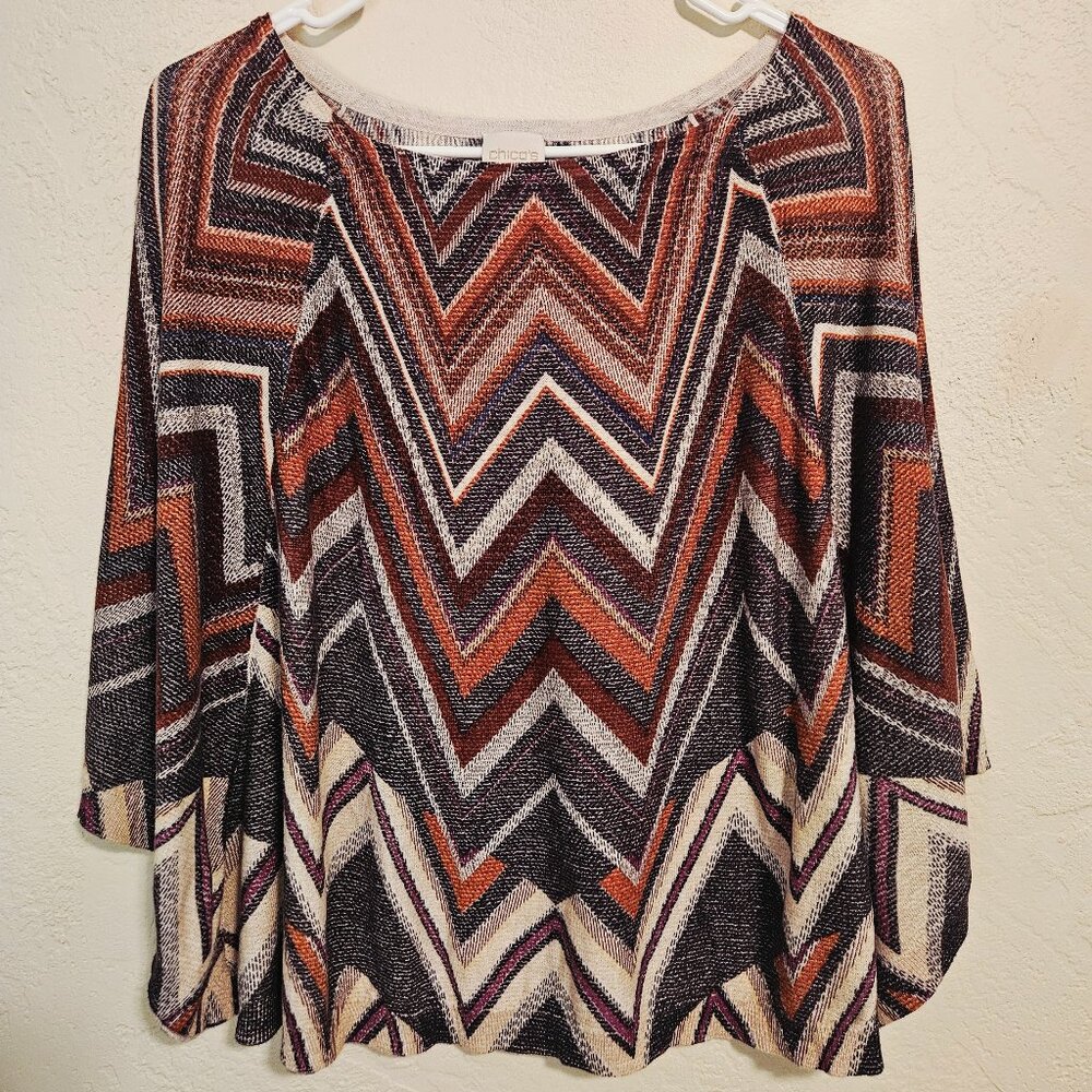 Chico's Women's Chevron Boxy  Batwing  Blouse Boho Top Size S/M